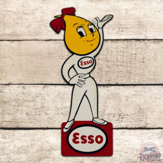Esso Motor Oils "Oil Drop Girl" Die Cut Single Sided Tin Sign w/ Logo