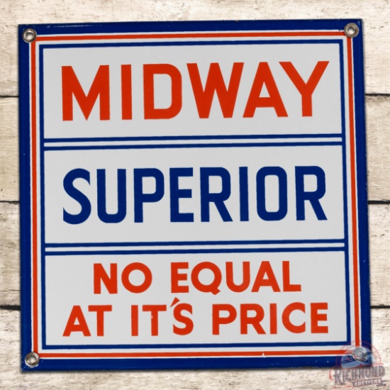 Exceptional Midway Superior Gasoline "No Equal at It's Price" Single Sided Porcelain Pump Plate Sign