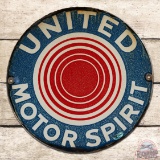 Rare United Motor Spirit Single Sided Porcelain Pump Plate Sign
