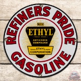 Outstanding Refiners Pride Ethyl Gasoline Single Sided Porcelain Pump Plate Sign w/ Logo