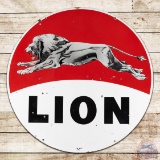 1960 Lion Gasoline 5' Double Sided Porcelain ID Sign 