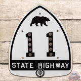 Amazing California Highway #11 Single Sided Porcelain State Route Marker Sign w/ Bear & Reflectors