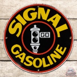 Impressive Signal Gasoline Single Sided Porcelain Pump Plate Sign w/ Black Stop Light Logo