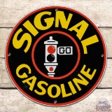 Outstanding Signal Gasoline Single Sided Porcelain Pump Plate Sign w/ Logo