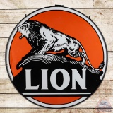 Exceptional Lion Gasoline 6' Double Sided Porcelain ID Sign w/ Ring 