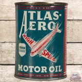 Rare Atlas-Aero Motor Oil One Quart Can w/ Airplane Graphic