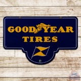 Striking Goodyear Tires Double Sided Porcelain Sign w/ Wingfoot & Flag