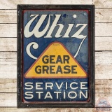 Whiz Gear Grease Service Station Single Sided Tin Sign w/ Wooden Frame