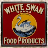 Beautiful White Swan Food Products Single Sided Porcelain Sign