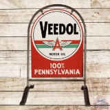 Veedol 100% Pennsylvania Motor Oil Double Sided Tin Tombstone Curb Sign