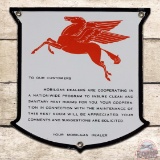 Outstanding Mobilgas Dealer Rest Room Single Sided Porcelain Die Cut Sign w/ Pegasus 