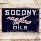 Socony Aircraft Oils Single Sided Porcelain Sign w/ Plane