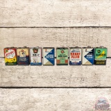 Group of 8 Whiz Automotive Themed Advertising Gallon Cans Fly Attak w/ Tanks Hush-Shak