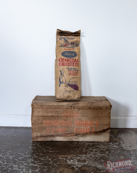 Ford Charcoal Briquet Camp Grill w/ Box & Advertising Bag