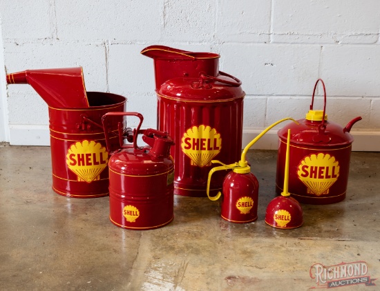 Group of 6 Restored Shell Service Station Cans & Oilers
