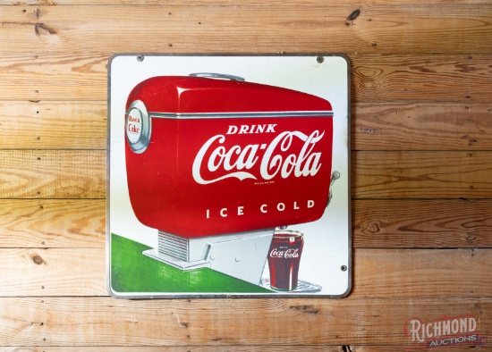 Coca-Cola "Ice Cold" With Motor Boat Dispenser Double Sided Porcelain Sign
