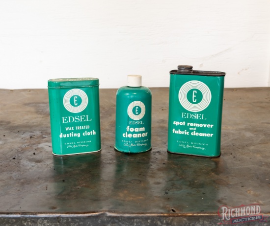Group of Three Ford Edsel Advertising Cans Dusting Cloth & More