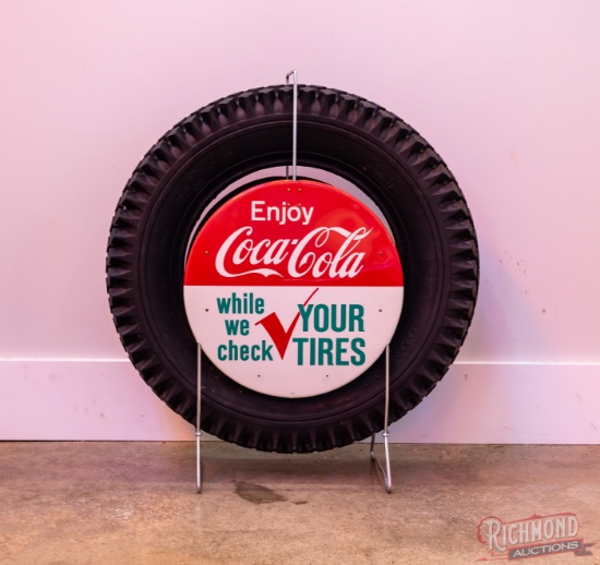 Exceptional Enjoy Coca-Cola "While We Check Your Tires" Advertising Sign Display w/ Tire