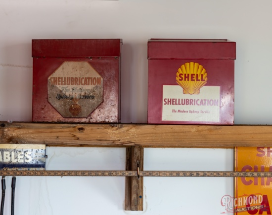 Group of 2 Shell Shellubrication Service Station Advertising Boxes w/ Ephemera