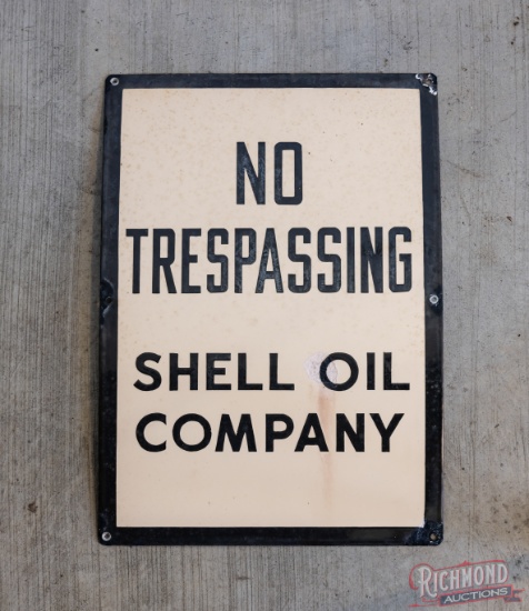 Shell Oil Company No Trespassing Single Sided Porcelain Sign
