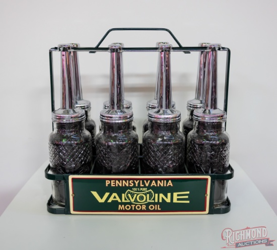 Valvoline Rack With 8 Wm. Neil Glass Oil Bottles Restored