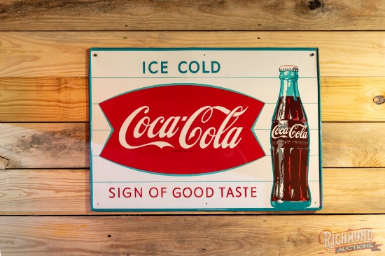 Coca-Cola "Sign of Good Taste" Single Sided Tin Sign w/ Bottle