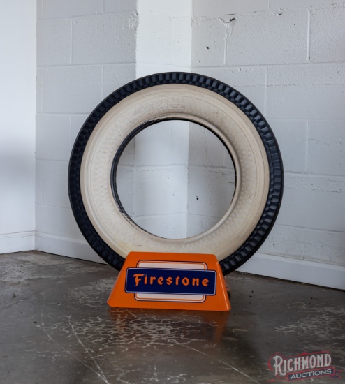 Firestone Double Sided Tin Tire Rack w/ General Whitewall Tire