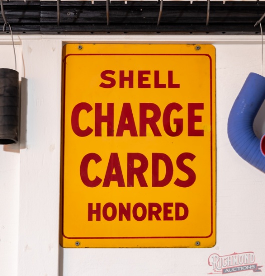 Shell Charge Cards Honored Double Sided Porcelain Sign