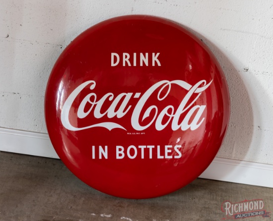 Drink Coca-Cola In Bottles 24" Single Sided Porcelain Button Sign