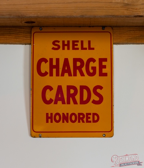 Shell Service Station Charge Cards Honored Double Sided Porcelain Sign