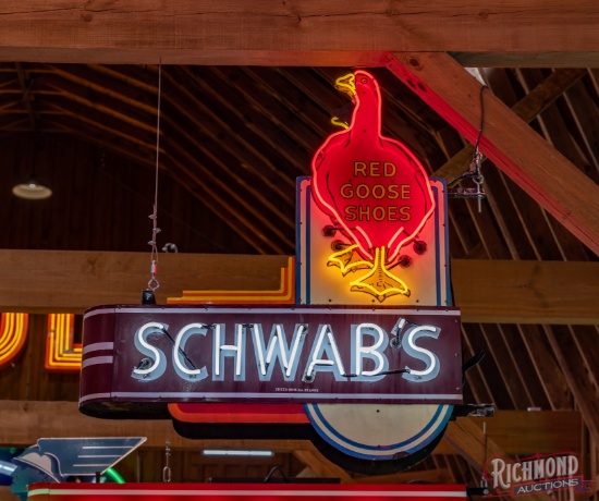 Schwab's Red Goose Shoes 5' Double Sided Porcelain Factory Neon Sign