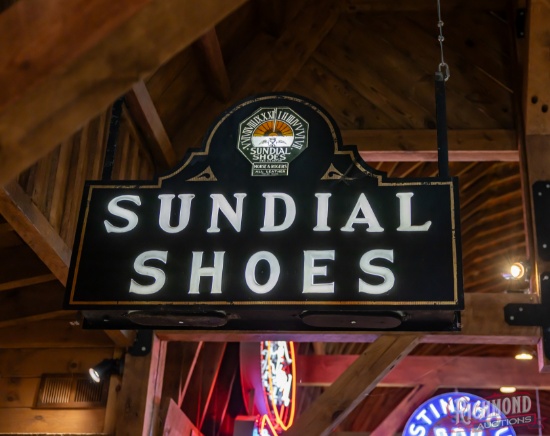 Sundial Shoes Double Sided Tin Flexlume Milk Glass Sign w/ Logo