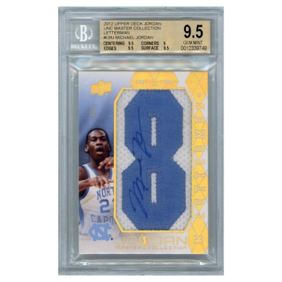 2012 Upper Deck Michael Jordan UNC Master Collection Letterman "8" Patch Auto 3/5 #L-NC BGS 9.5