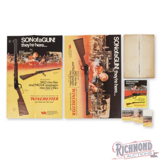 NOS 1972 Winchester "Son of a Gun!" 9422 Rifle Retail Display Pack Poster, Hanging Tags & Easel