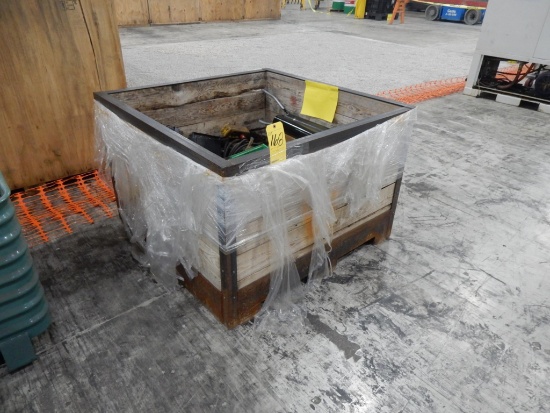 WOOD/METAL CRATE INCLUDING MISC. TOOLING, 8" MILL VISE, R&M ELECTRIC CHAIN HOIST, ETC
