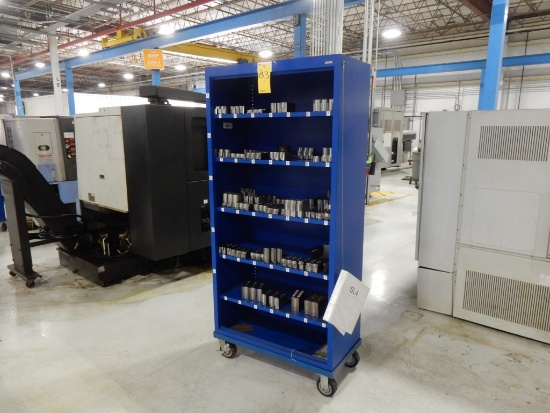 BLUE ROLLING SHELF & CONTENTS W/ SOFT JAWS