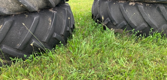 2 Items- set of bolt on tractor rims/dual and tires