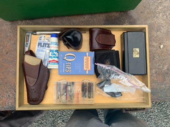 Box of Holsters, and Other Shooting Accessories