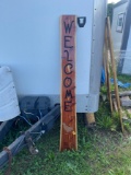 Welcome Cedar Sign w/ Chickens