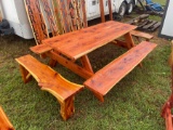Live Edge Cedar Picnic Table with Two Benches