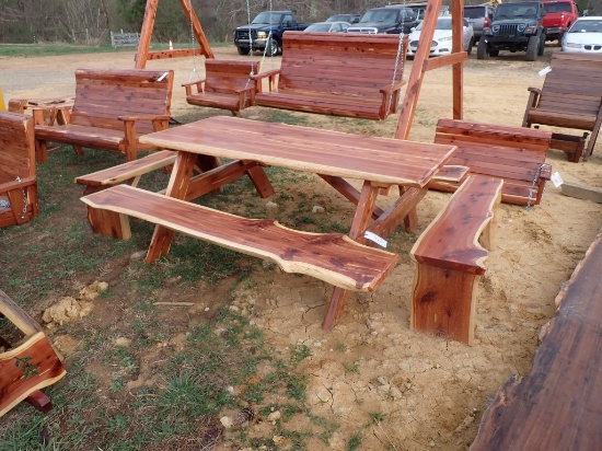 Cedar Picnic Table With Two Benches