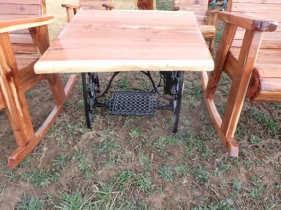 Cedar End Table With Sewing Machine Base