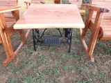 Cedar End Table With Sewing Machine Base