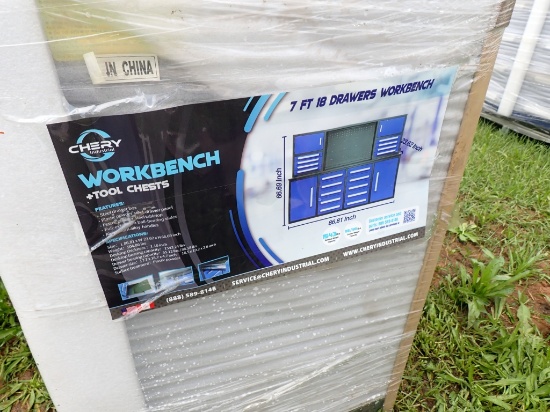 7' 18 Drawer Workbench -Blue