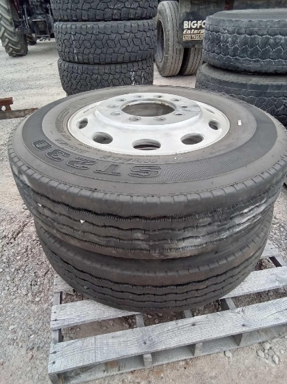 11R24.5 TIRES W/RIMS 2 TIRES
