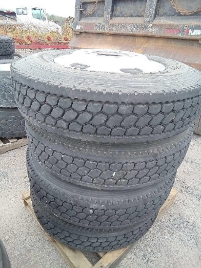 11R24.5 TIRES W/RIMS 4 EACH