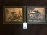 Two, very nice 3-D Pewter RED STAG framed pictures unusual Taxidermy ! 2 x the $