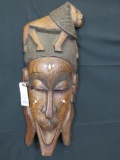 UNIQUE CARVED AFRICAN MASK W/BONE INLAY