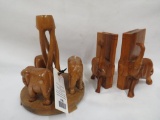 WOODEN ELEPHANT CANDLE HOLDER & SET OF BOOKENDS