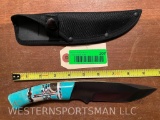 Beautiful, Southwestern style, Native made Fixed blade Turquoise Inlaid pocket Knife